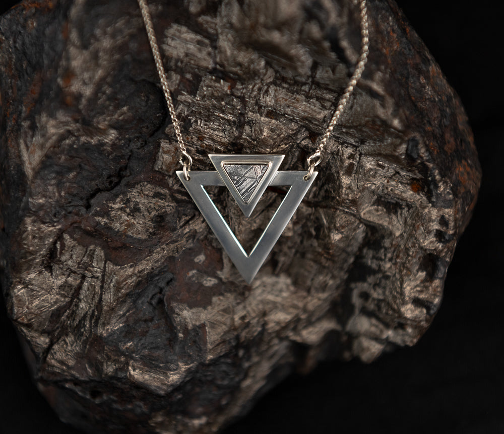 Muonionalusta Meteorite Triangle Necklace .925