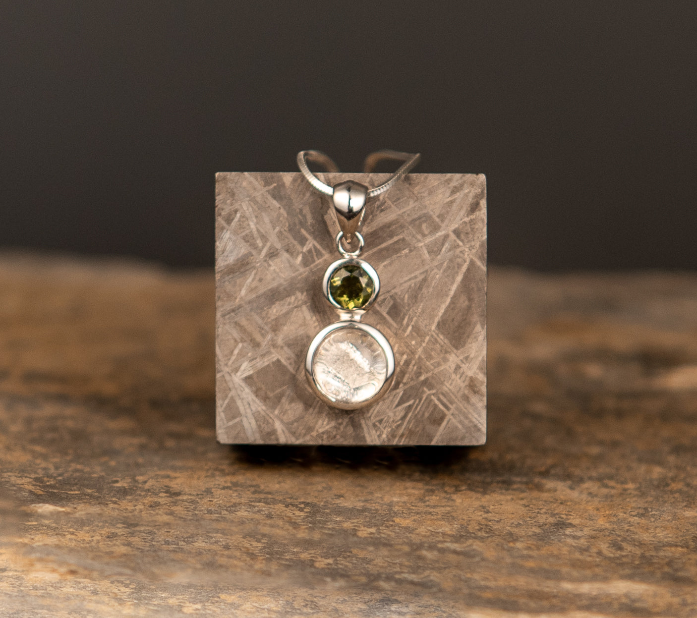 Muonionalusta Meteorite Moldovite Pendant